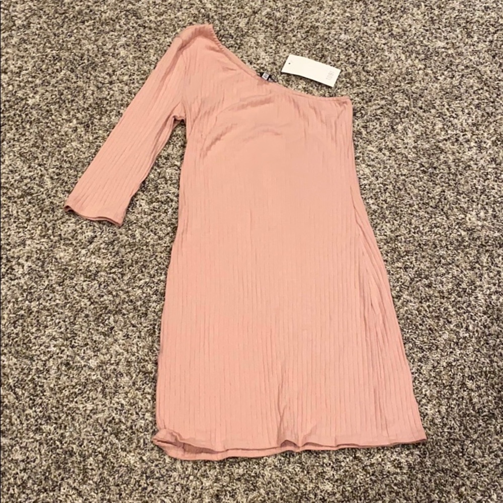 Nude off the shoulder dress